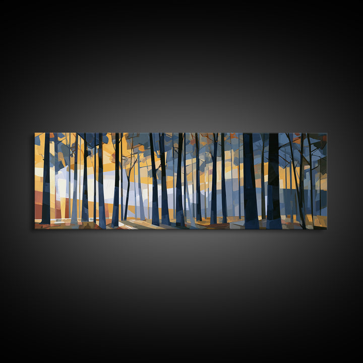 Dark Forest with Angular Trees and Yellow Canvas Print, Expressionist Art, Wall Art, Living Room Decor, Fine Art, Expression, EXP-3x1-70