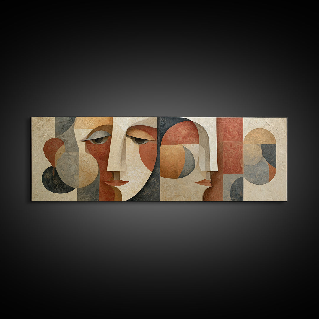 Abstract Face Split by Contrasting Emotions Canvas Print, Expressionist Art, Canvas Art, Living Room Decor, Expression, EXP-3x1-75