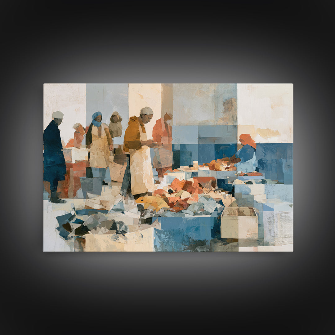 Fish Market Scene Canvas Print, Expressionist Art, Living Room Decor, Abstract Art, Expression, Downloadable Prints, EXP-3x2-26