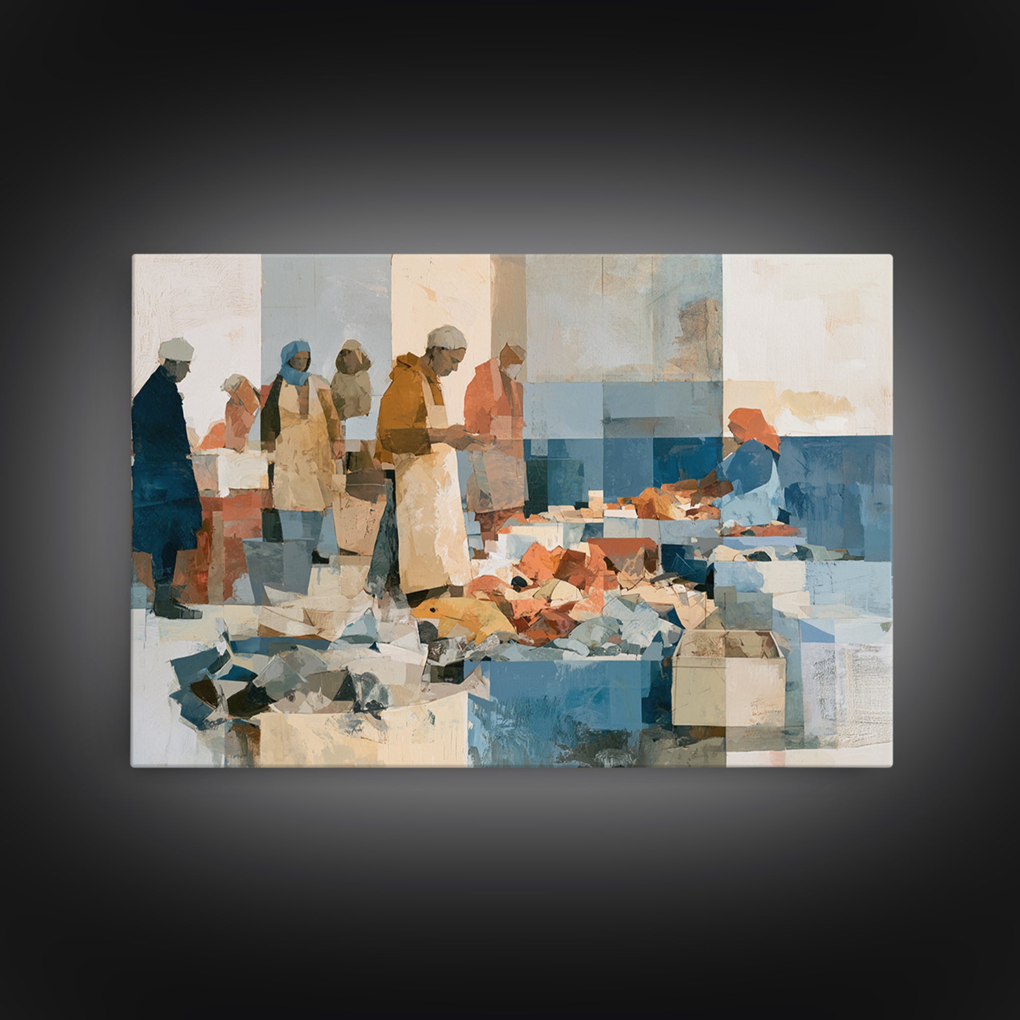 Fish Market Scene Canvas Print, Expressionist Art, Living Room Decor, Abstract Art, Expression, Downloadable Prints, EXP-3x2-26
