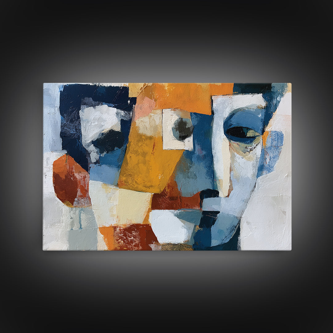 Abstract Face Split by Contrasting Emotions Canvas Print, Expressionist Art, Contemporary Art, Living Room Decor, Expression, EXP-3x2-39