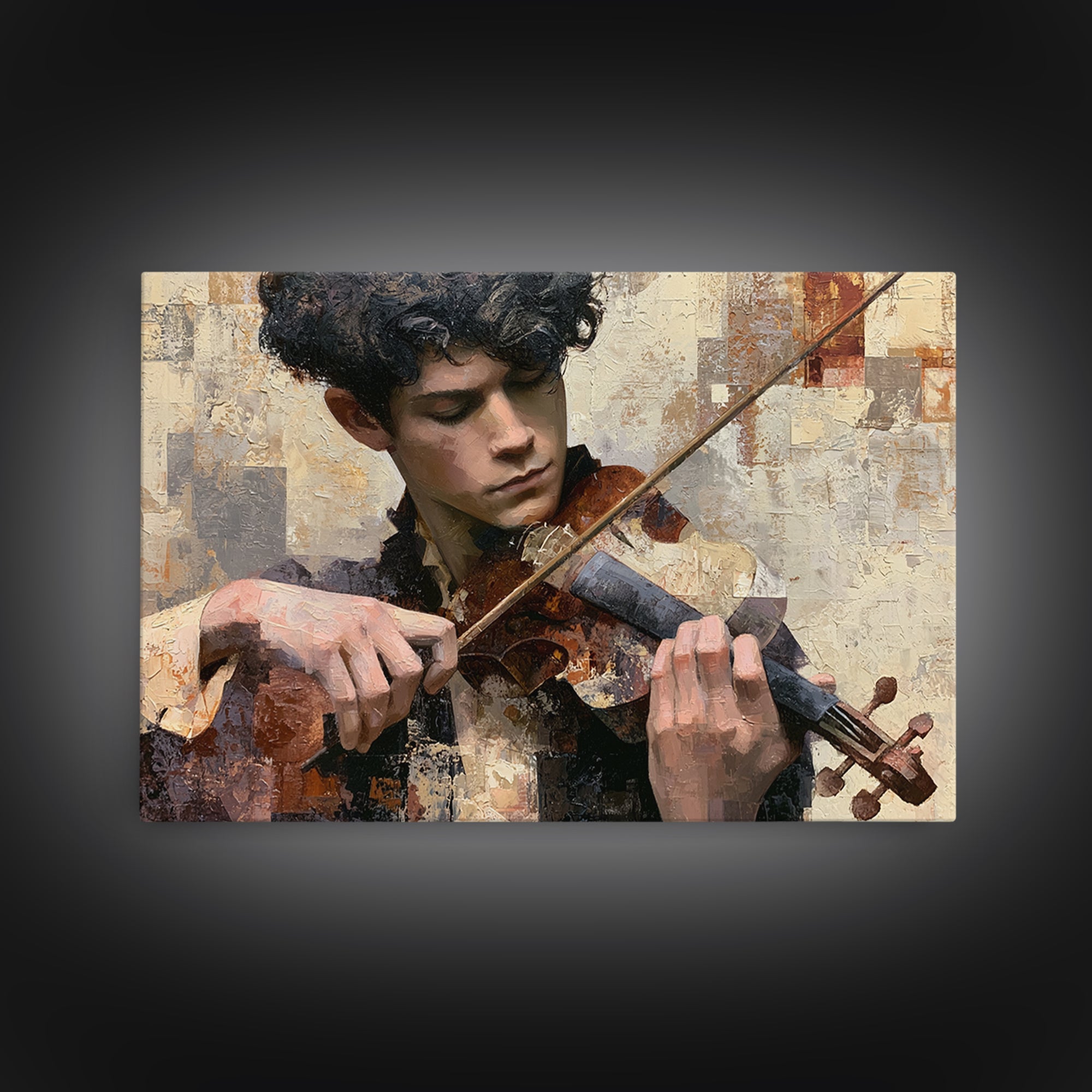 Violinist Painted in Electric Brush Marks Canvas Print, Expressionist Art, Colorful Wall Art, Living Room Decor, Expression, EXP-3x2-41