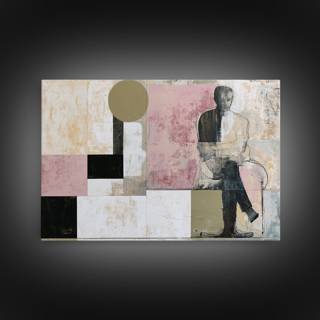 Seated Figure with Raw Gestural Outlines Framed Canvas Print, Expressionist Art, Digital Art, Living Room Decor, Expression, EXP-3x2-59