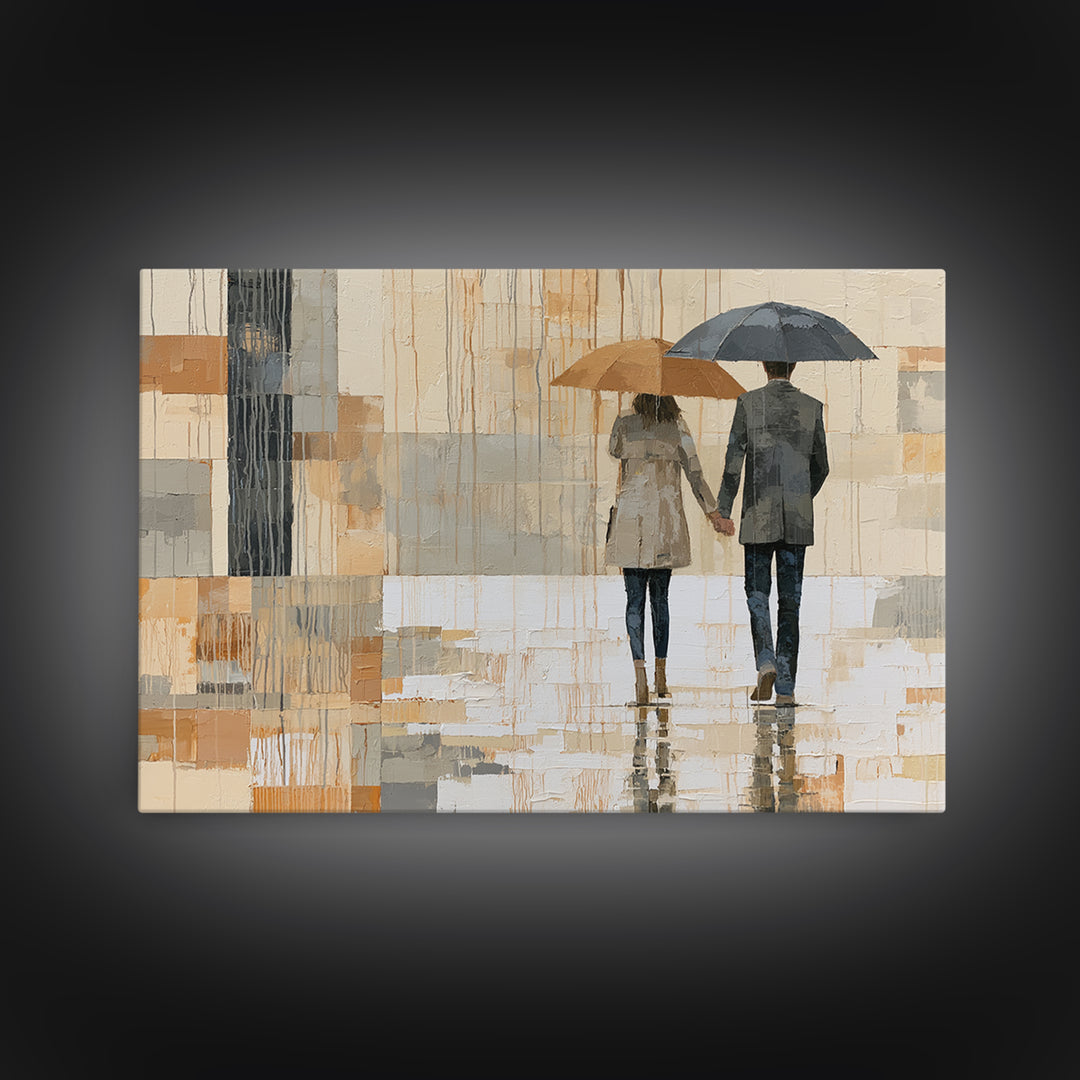 Couple Walking Through Rain Canvas Print, Expressionist Art, Digital Prints, Living Room Decor, Fine Art, Expression, EXP-3x2-75