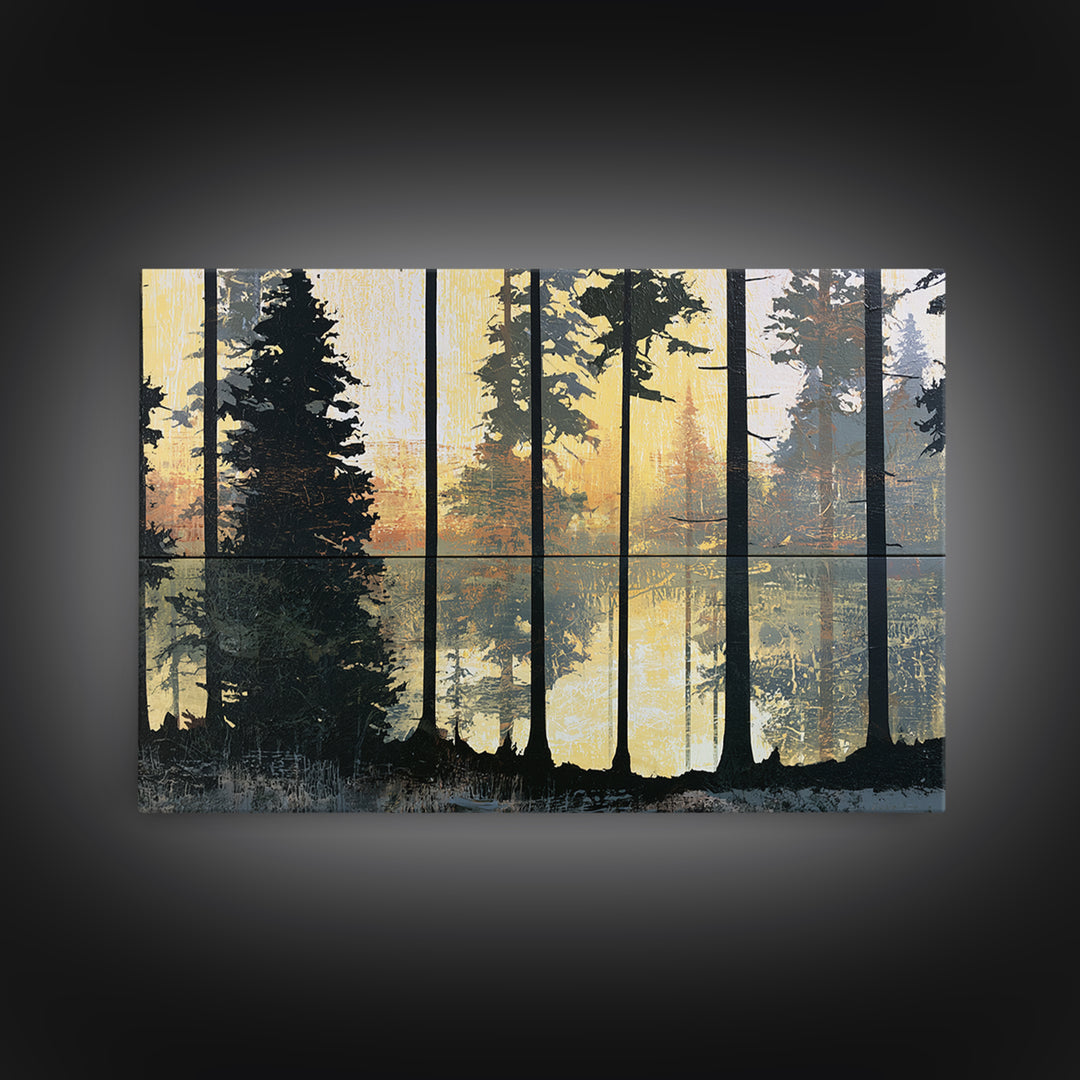 Dark Forest with Angular Trees and Yellow Canvas Print, Expressionist Art, Gallery Wall Art, Living Room Decor, Expression, EXP-3x2-82