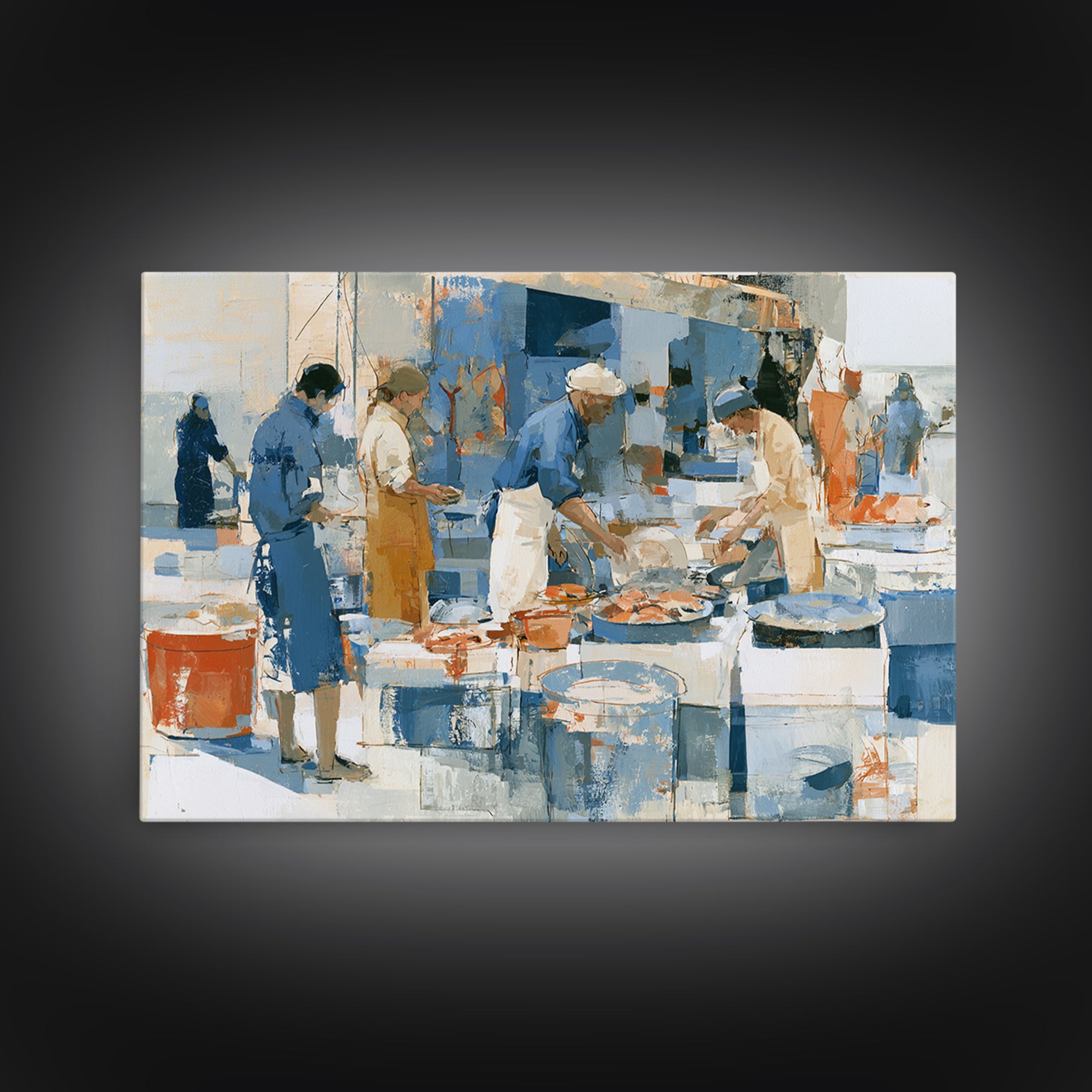 Fish Market Scene Canvas Print, Expressionist Art, Minimalist Wall Art, Living Room Decor, Fine Art, Expression, EXP-3x2-98