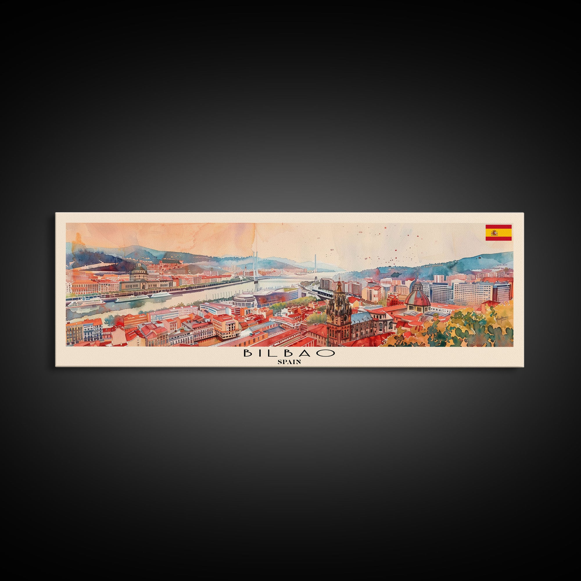 Bilbao Spain Wall Art, Panoramic Travel Poster, Panoramic Framed Canvas Print, City Wall Art, Wall Hanging Home Decor, Travel Art