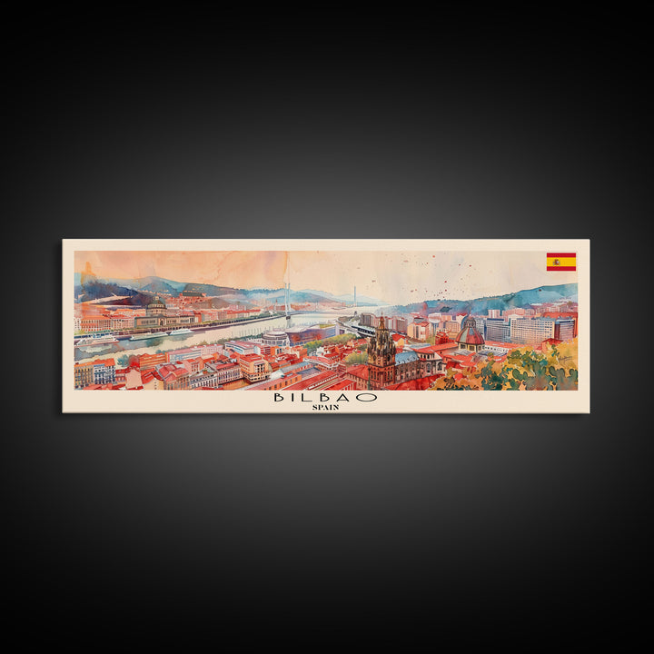 Bilbao Spain Wall Art, Panoramic Travel Poster, Panoramic Framed Canvas Print, City Wall Art, Wall Hanging Home Decor, Travel Art