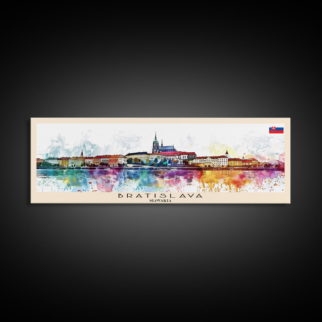 Bratislava Slovakia Wall Art, Panoramic Travel Poster, Panoramic Framed Canvas Print, City Wall Art, Wall Hanging Home Decor, Travel Art