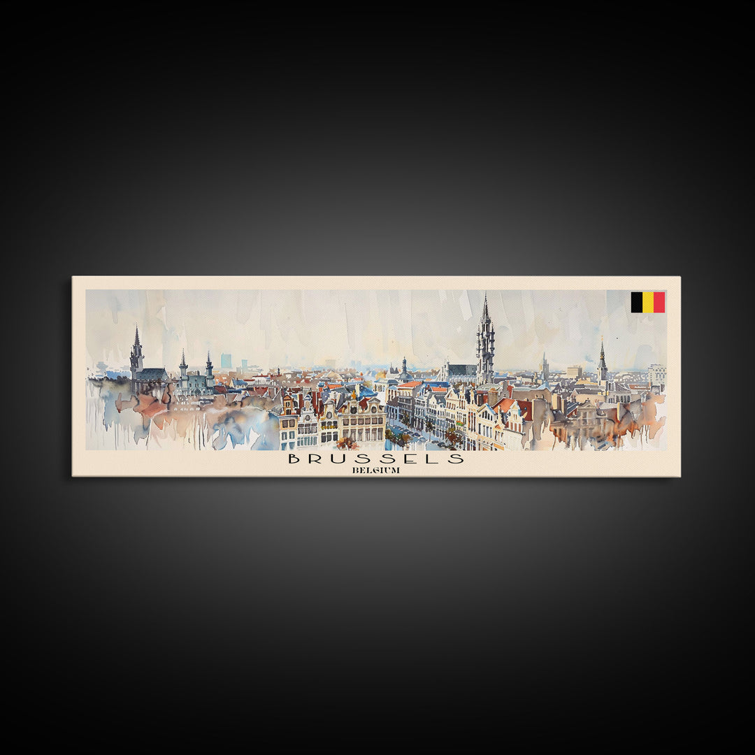 Bruges Belgium Panoramic Travel Poster, Framed Canvas Print or Metal Wall Art, Travel Art, Home Decor, Panoramic Painting, Midcentury Art