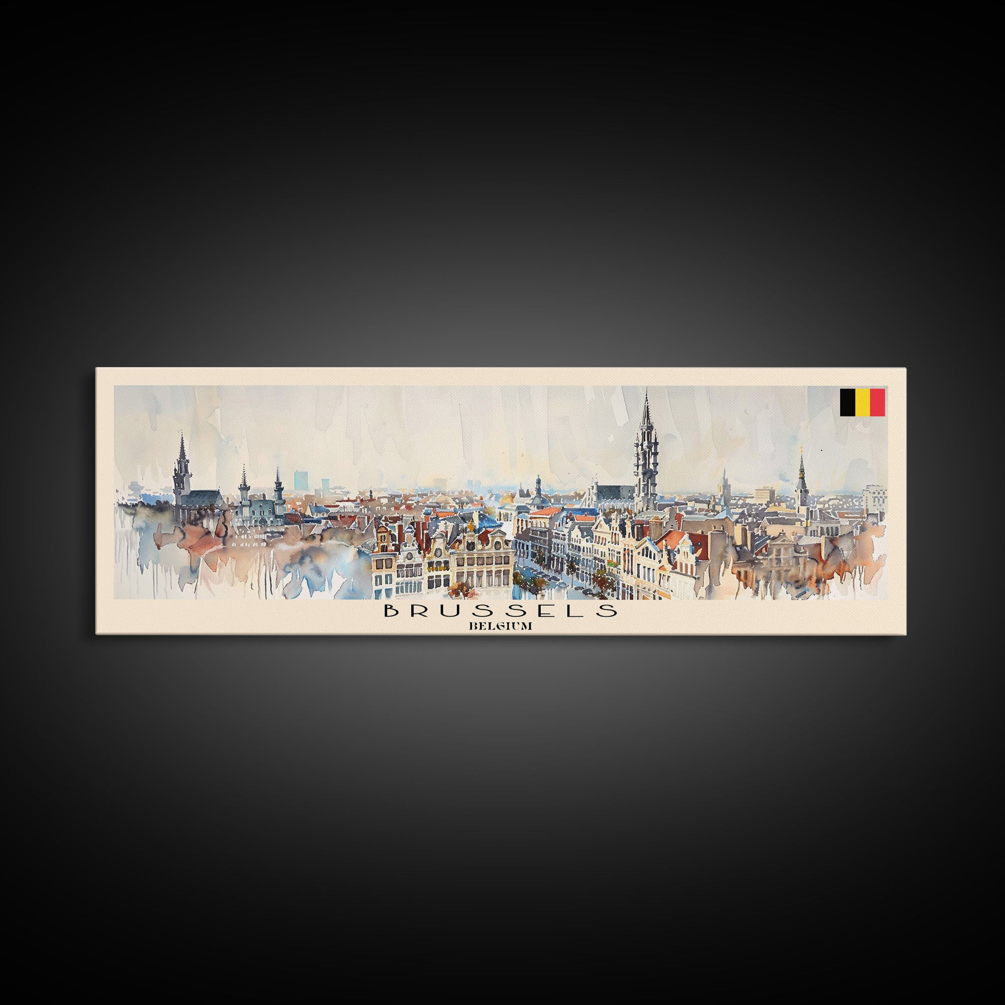 Bruges Belgium Panoramic Travel Poster, Framed Canvas Print or Metal Wall Art, Travel Art, Home Decor, Panoramic Painting, Midcentury Art