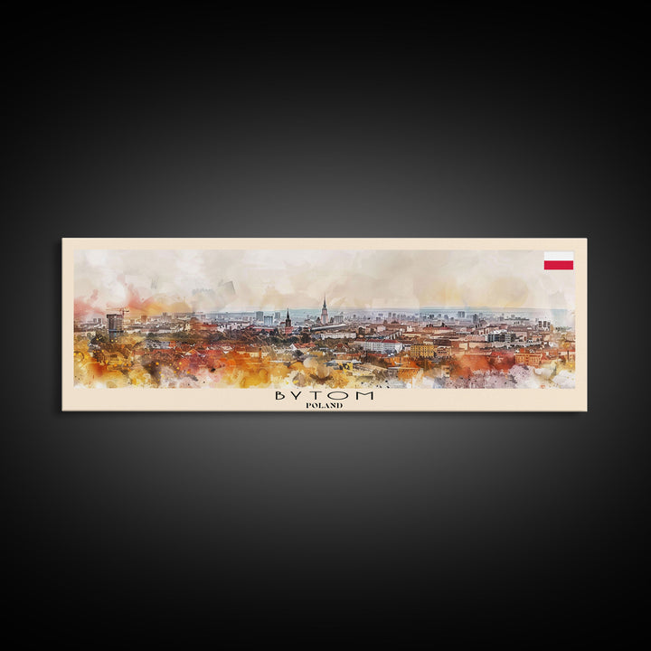 Bytom Poland Panoramic Travel Poster, Framed Canvas Print or Metal Wall Art, Travel Art, Home Decor, Panoramic Painting, Midcentury Art