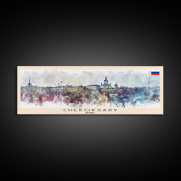 Cheboksary Russia Travel Art, City Art, Framed Canvas Print or Metal Wall Art, Europe Travel Poster, Panoramic Wall Art, Extra Wide Wall Art