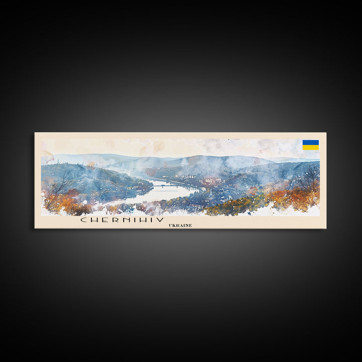 Chernihiv Ukraine Panoramic Travel Poster, Framed Canvas Print or Metal Wall Art, Travel Art, Home Decor, Panoramic Painting, Midcentury Art