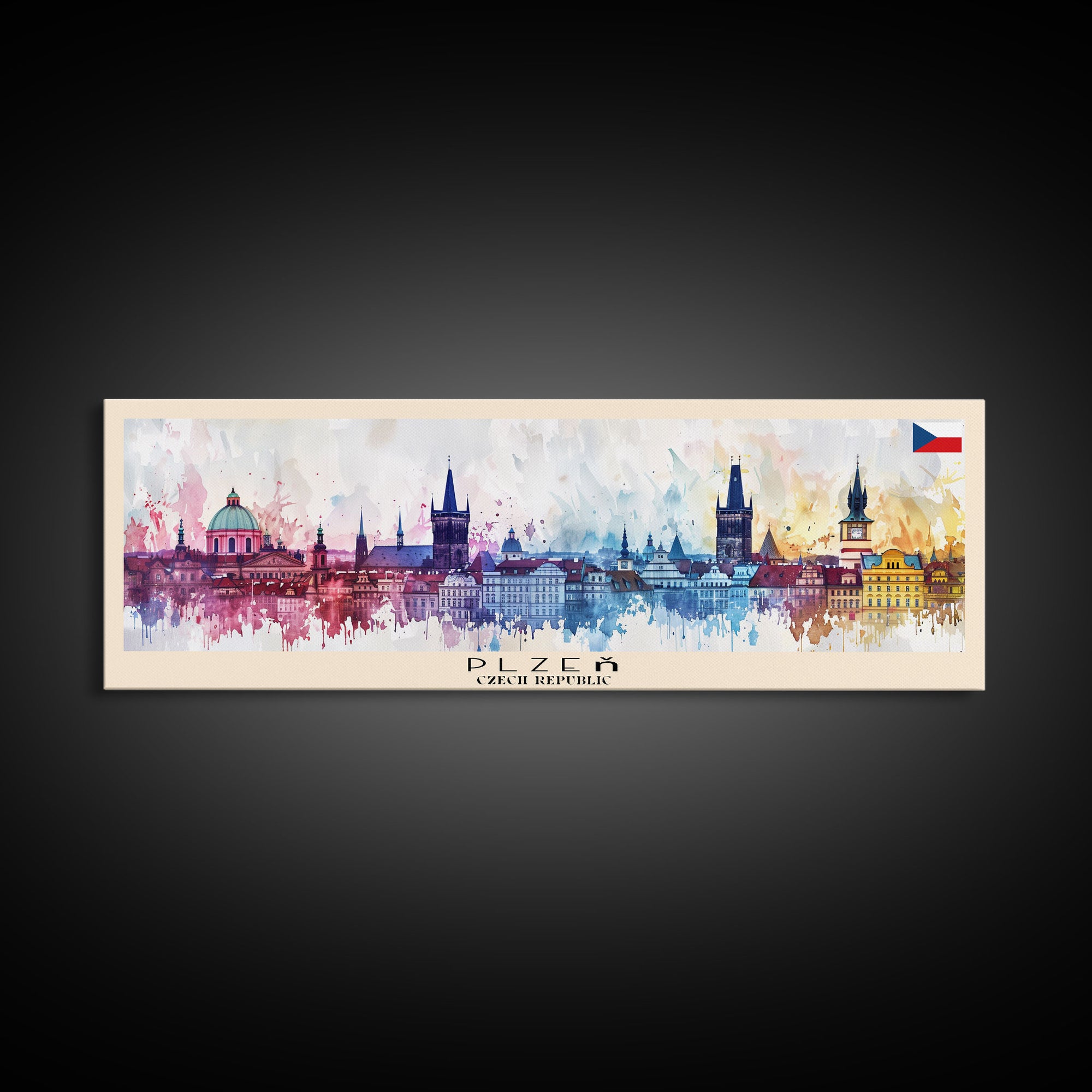 Plzen Czech Republic Wall Art, Panoramic Travel Poster, Panoramic Framed Canvas Print, City Wall Art, Wall Hanging Home Decor, Travel Art