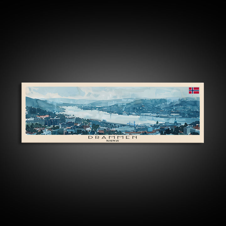 Drammen Norway Travel Print Wall Art, Panoramic City Art, Travel Art, Wall Decor, Vacation Gift, Framed Canvas Print Or Metal Art