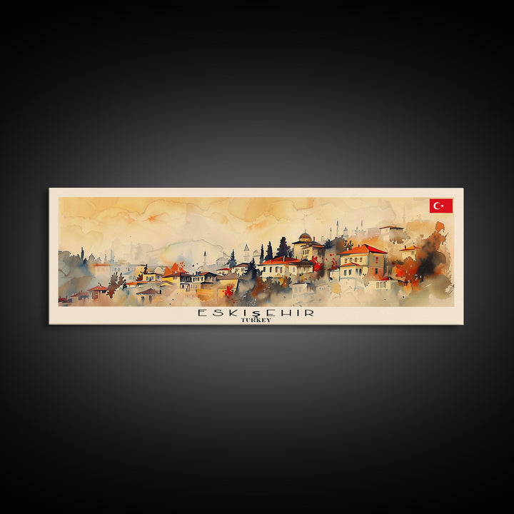 Eskisehir Turkey Panoramic Travel Poster, Framed Canvas Print or Metal Wall Art, Travel Art, Home Decor, Panoramic Painting, Midcentury Art