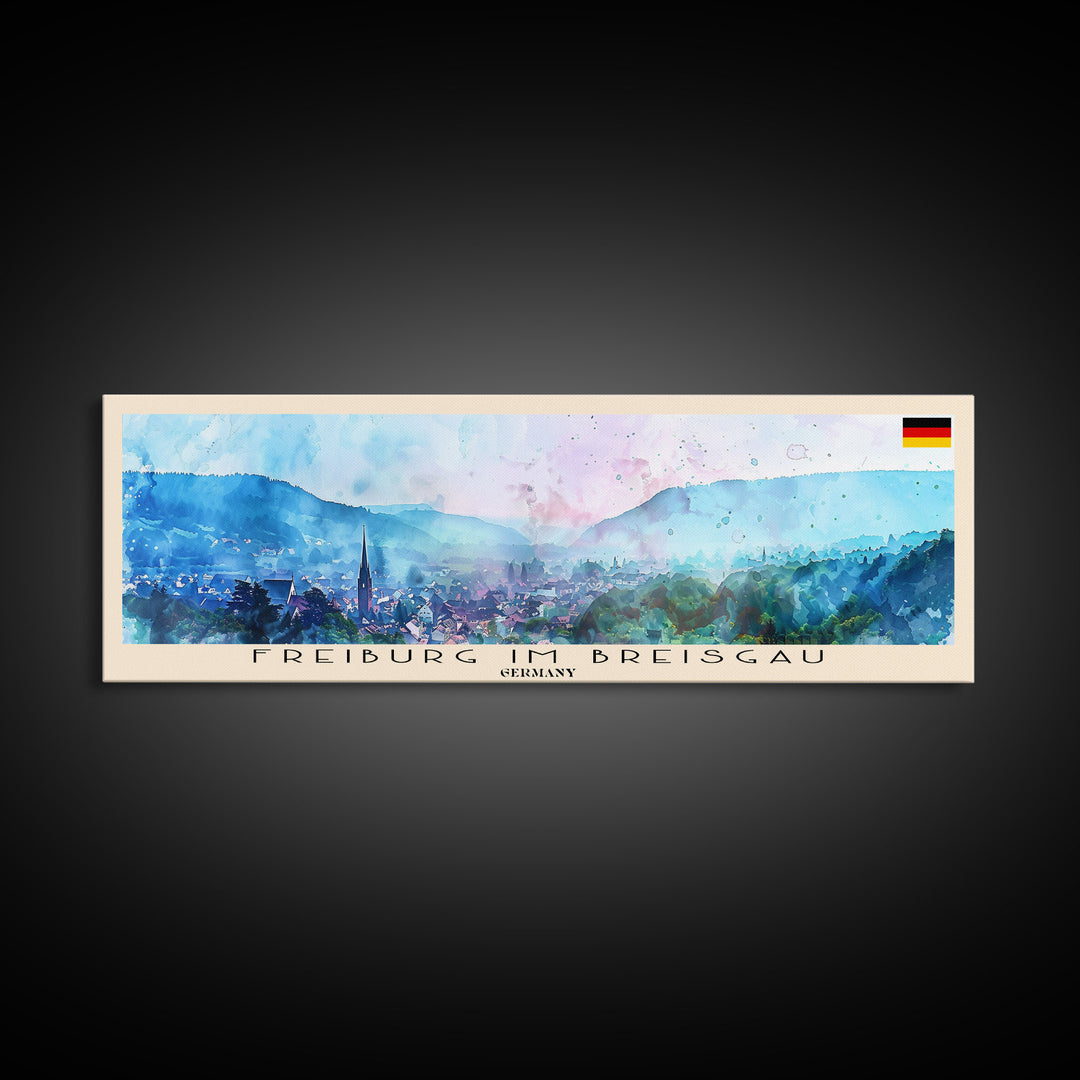 Freiburg Germany Panoramic Travel Poster, Framed Canvas Print or Metal Wall Art, Travel Art, Home Decor, Panoramic Painting, Midcentury Art