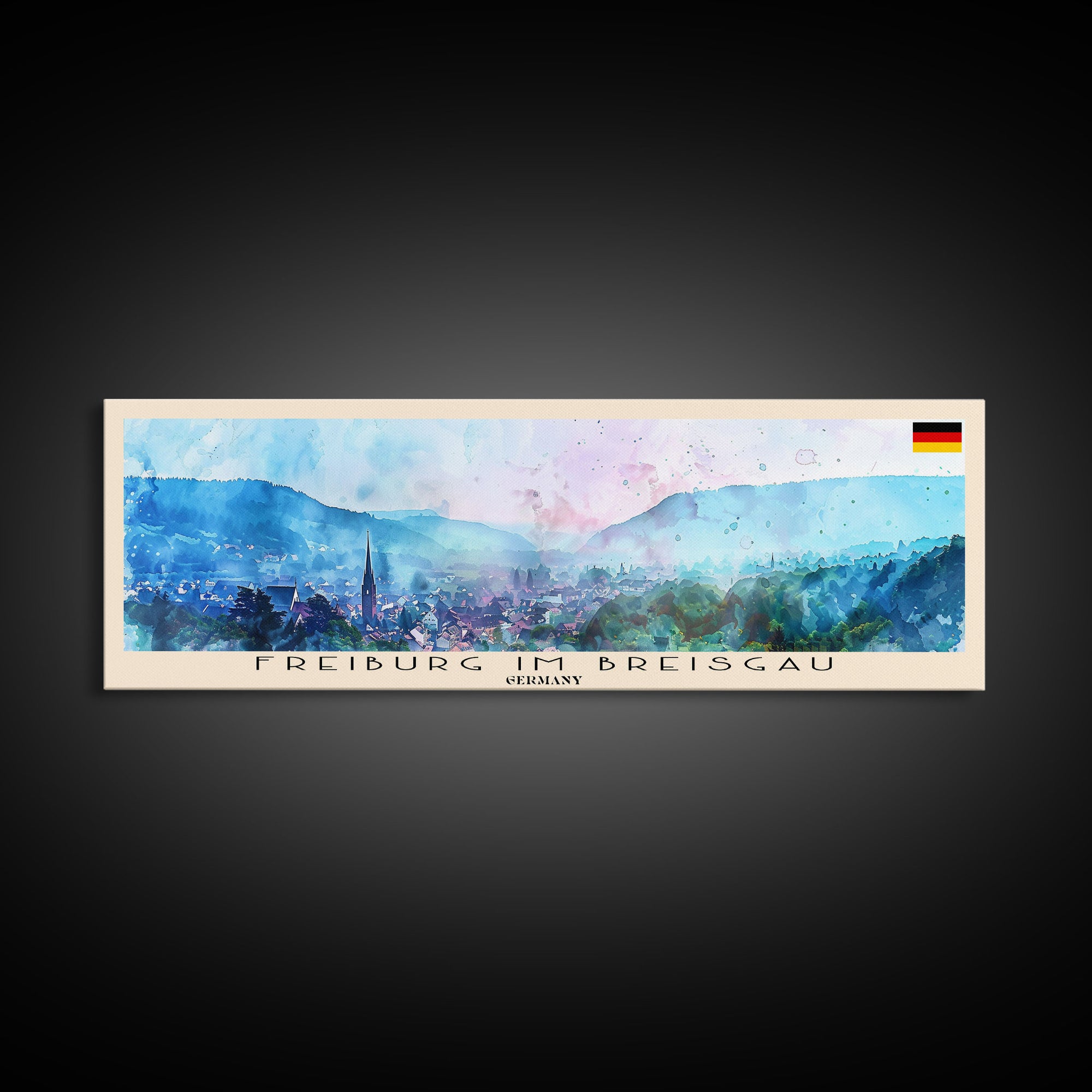 Freiburg Germany Panoramic Travel Poster, Framed Canvas Print or Metal Wall Art, Travel Art, Home Decor, Panoramic Painting, Midcentury Art