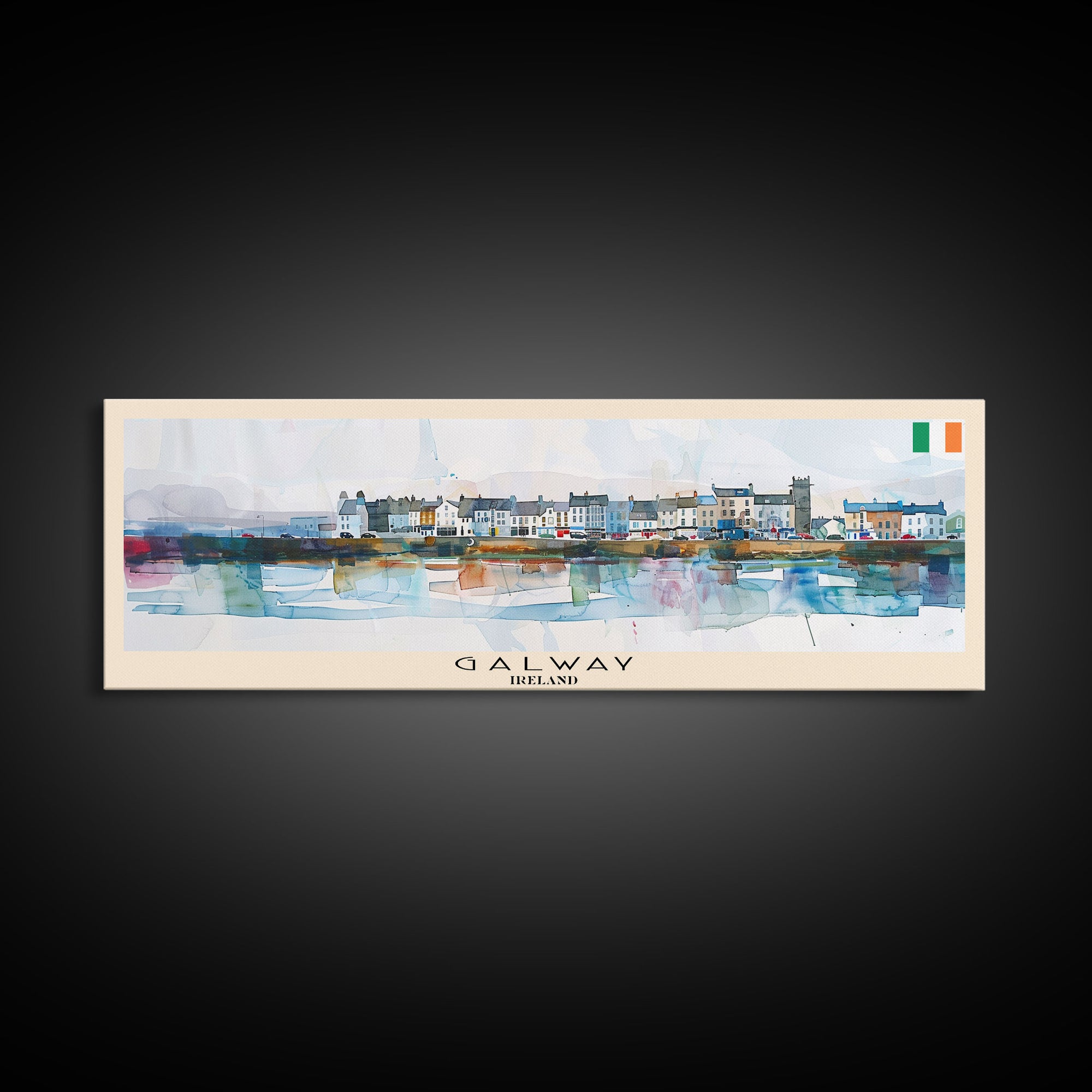 Galway Ireland Panoramic Travel Poster, Framed Canvas Print or Metal Wall Art, Travel Art, Home Decor, Panoramic Painting, Midcentury Art