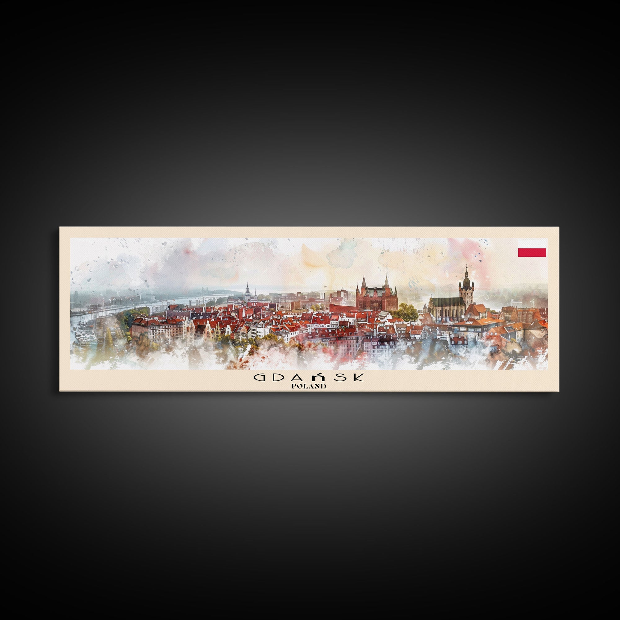 Gdansk Poland Travel Print Wall Art, Panoramic City Art, Travel Art, Wall Decor, Vacation Gift, Framed Canvas Print Or Metal Art