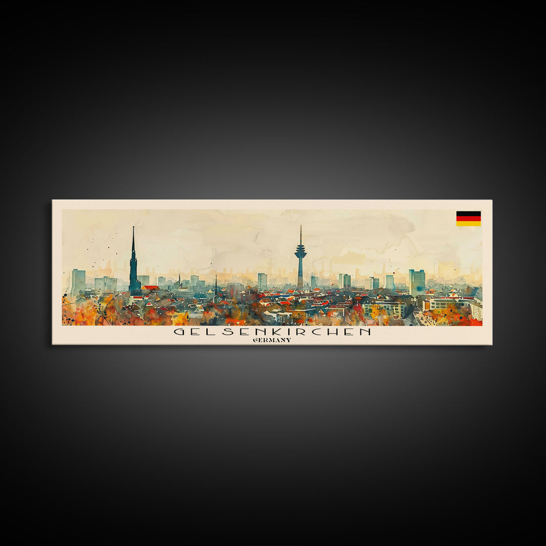 Gelsenkirchen Germany Panoramic Travel Poster, Framed Canvas Print or Metal Wall Art, Travel Art, Home Decor, Panoramic Painting, Midcentury Art