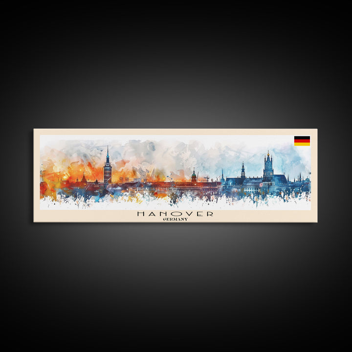 Hanover Germany Panoramic Travel Poster, Framed Canvas Print or Metal Wall Art, Travel Art, Home Decor, Panoramic Painting, Midcentury Art