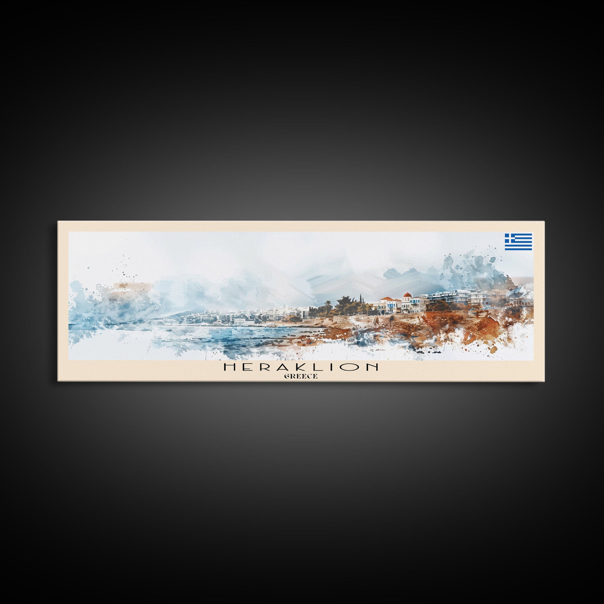 Heraklion Greece Panoramic Travel Poster, Framed Canvas Print or Metal Wall Art, Travel Art, Home Decor, Panoramic Painting, Midcentury Art