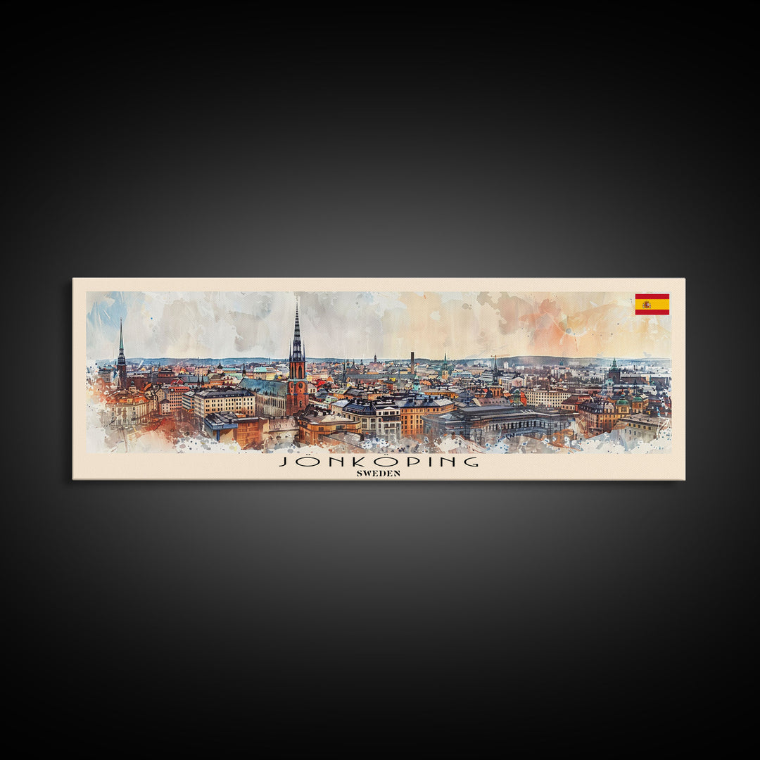 Jonkoping Sweden Travel Print Wall Art, Panoramic City Art, Travel Art, Wall Decor, Vacation Gift, Framed Canvas Print Or Metal Art