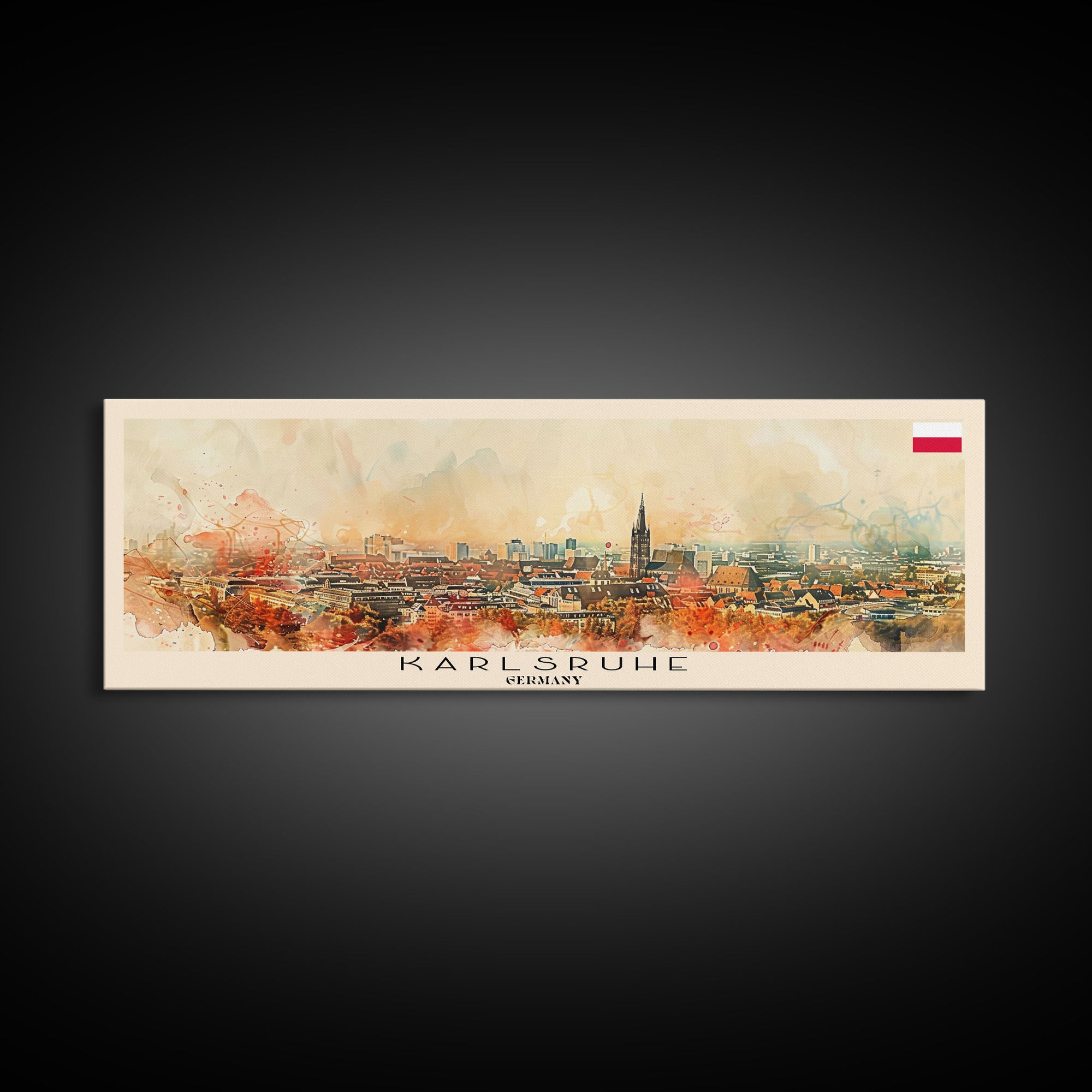 Karlsruhe Germany Panoramic Travel Poster, Framed Canvas Print or Metal Wall Art, Travel Art, Home Decor, Panoramic Painting, Midcentury Art