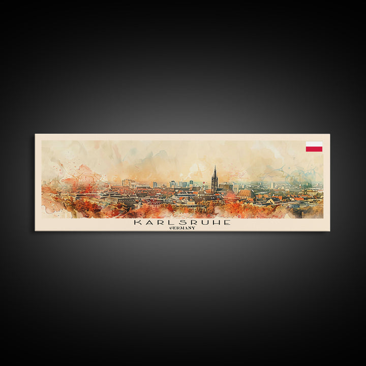 Karlsruhe Germany Panoramic Travel Poster, Framed Canvas Print or Metal Wall Art, Travel Art, Home Decor, Panoramic Painting, Midcentury Art
