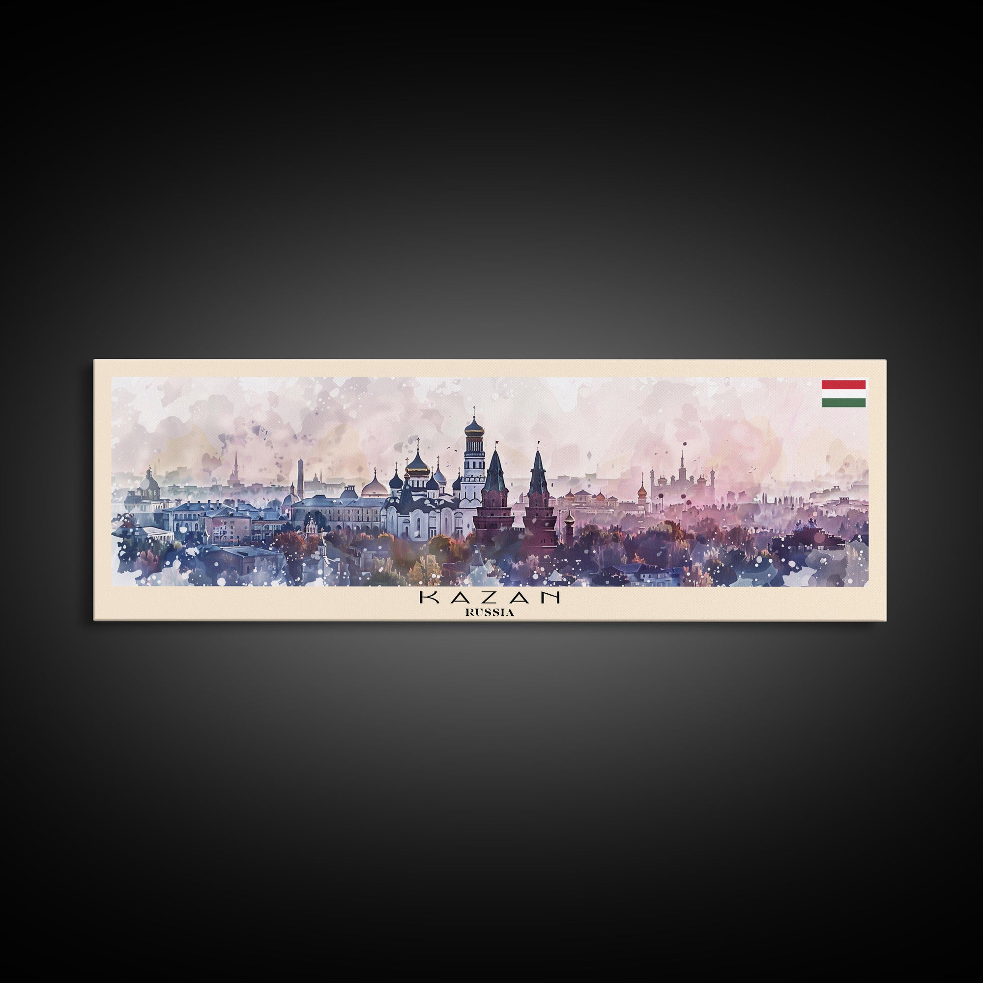 Kazan Russia Panoramic Travel Poster, Framed Canvas Print or Metal Wall Art, Travel Art, Home Decor, Panoramic Painting, Midcentury Art