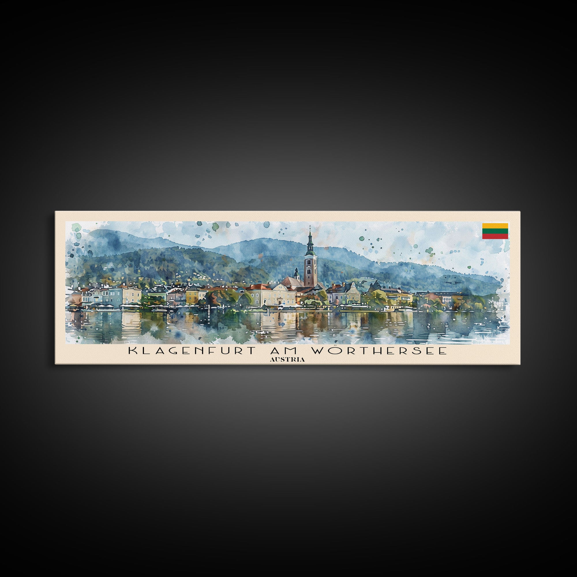 Klagenfurt Austria Panoramic Travel Poster, Framed Canvas Print or Metal Wall Art, Travel Art, Home Decor, Panoramic Painting, Midcentury Art