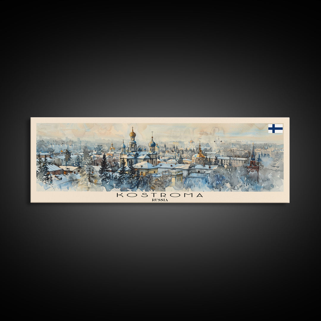 Kostroma Russia Panoramic Travel Poster, Framed Canvas Print or Metal Wall Art, Travel Art, Home Decor, Panoramic Painting, Midcentury Art
