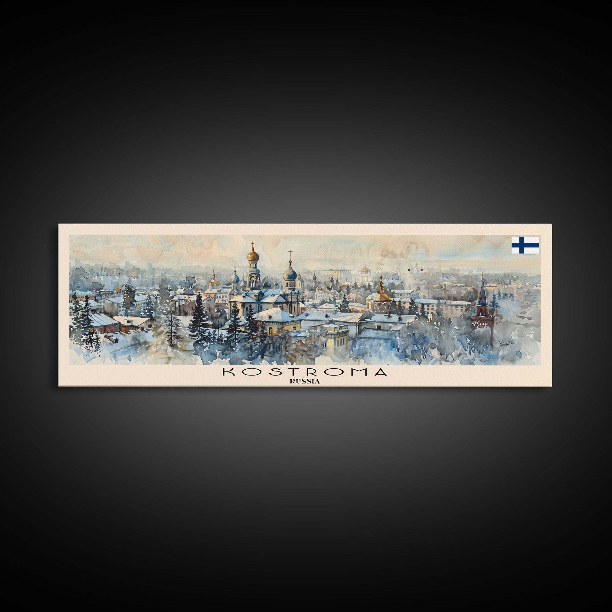 Kostroma Russia Panoramic Travel Poster, Framed Canvas Print or Metal Wall Art, Travel Art, Home Decor, Panoramic Painting, Midcentury Art