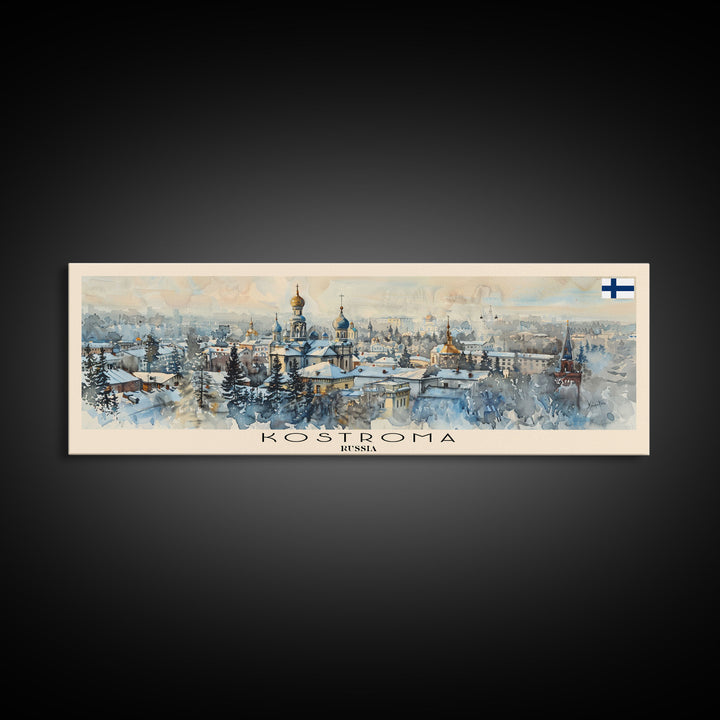Kostroma Russia Panoramic Travel Poster, Framed Canvas Print or Metal Wall Art, Travel Art, Home Decor, Panoramic Painting, Midcentury Art
