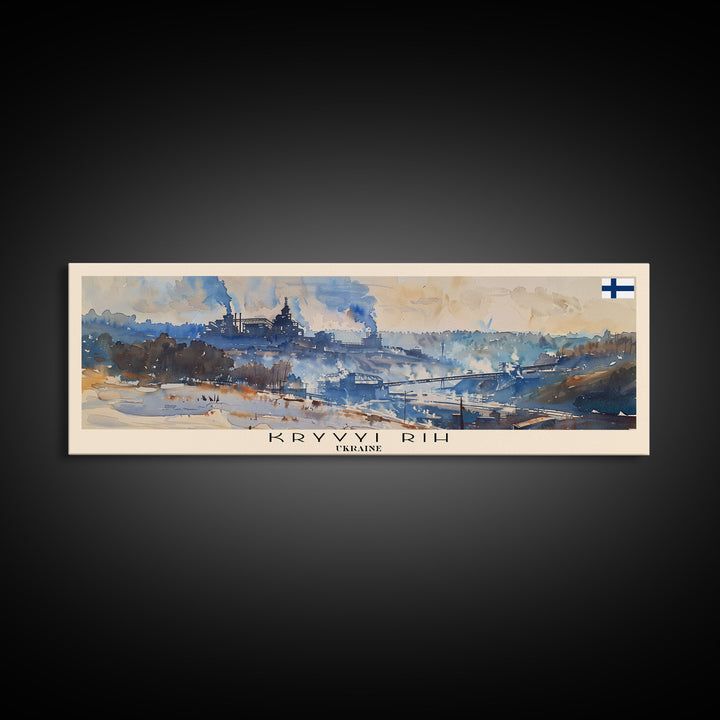 KryvyiRih Ukraine Panoramic Travel Poster, Framed Canvas Print or Metal Wall Art, Travel Art, Home Decor, Panoramic Painting, Midcentury Art