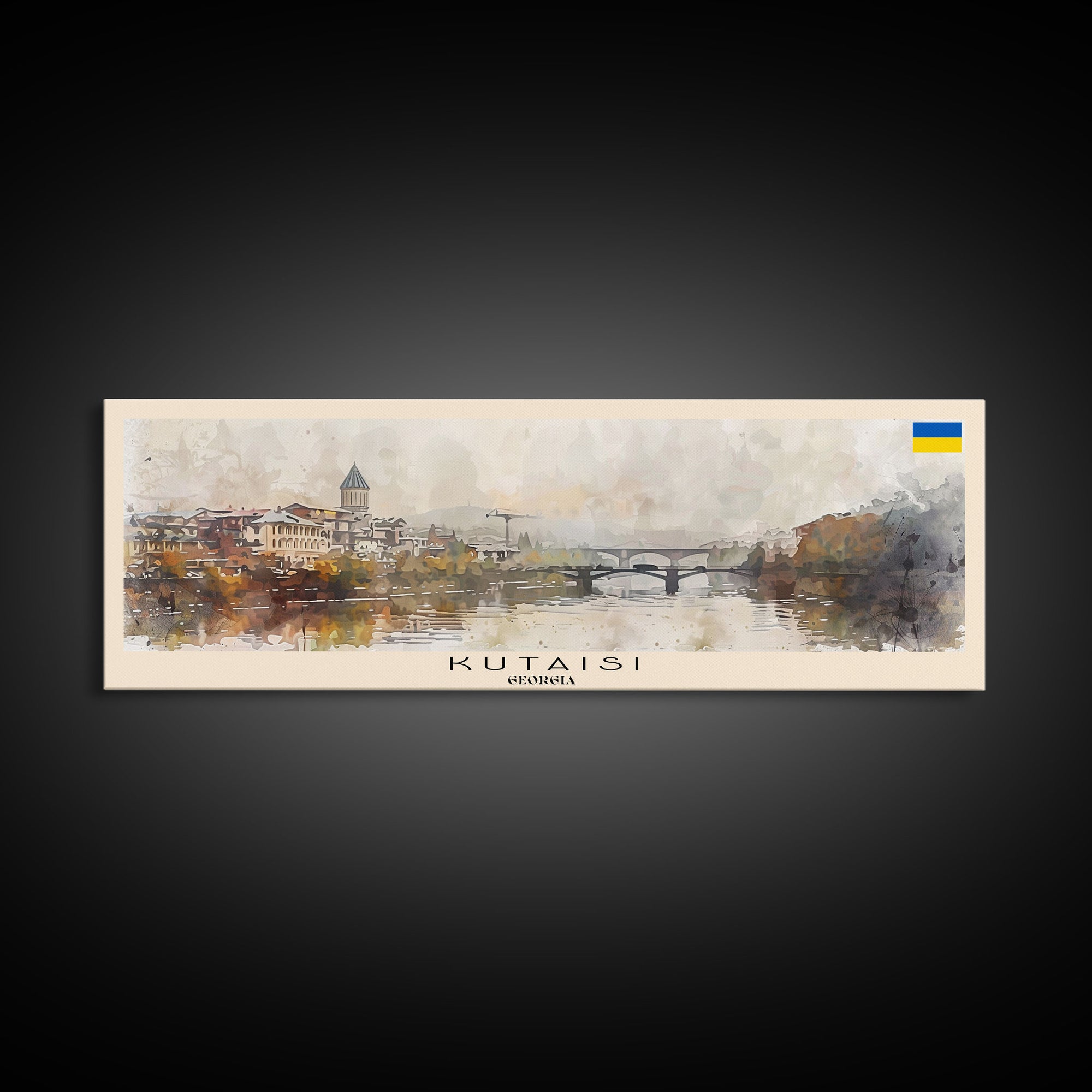 Kutaisi Georgia Panoramic Travel Poster, Framed Canvas Print or Metal Wall Art, Travel Art, Home Decor, Panoramic Painting, Midcentury Art