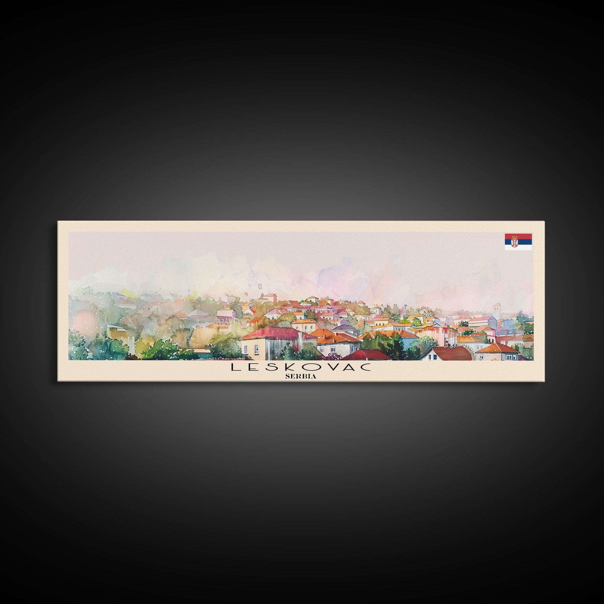 Leskovac Serbia Panoramic Travel Poster, Framed Canvas Print or Metal Wall Art, Travel Art, Home Decor, Panoramic Painting, Midcentury Art