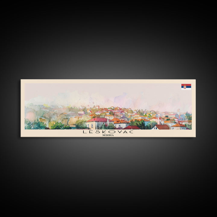 Leskovac Serbia Panoramic Travel Poster, Framed Canvas Print or Metal Wall Art, Travel Art, Home Decor, Panoramic Painting, Midcentury Art