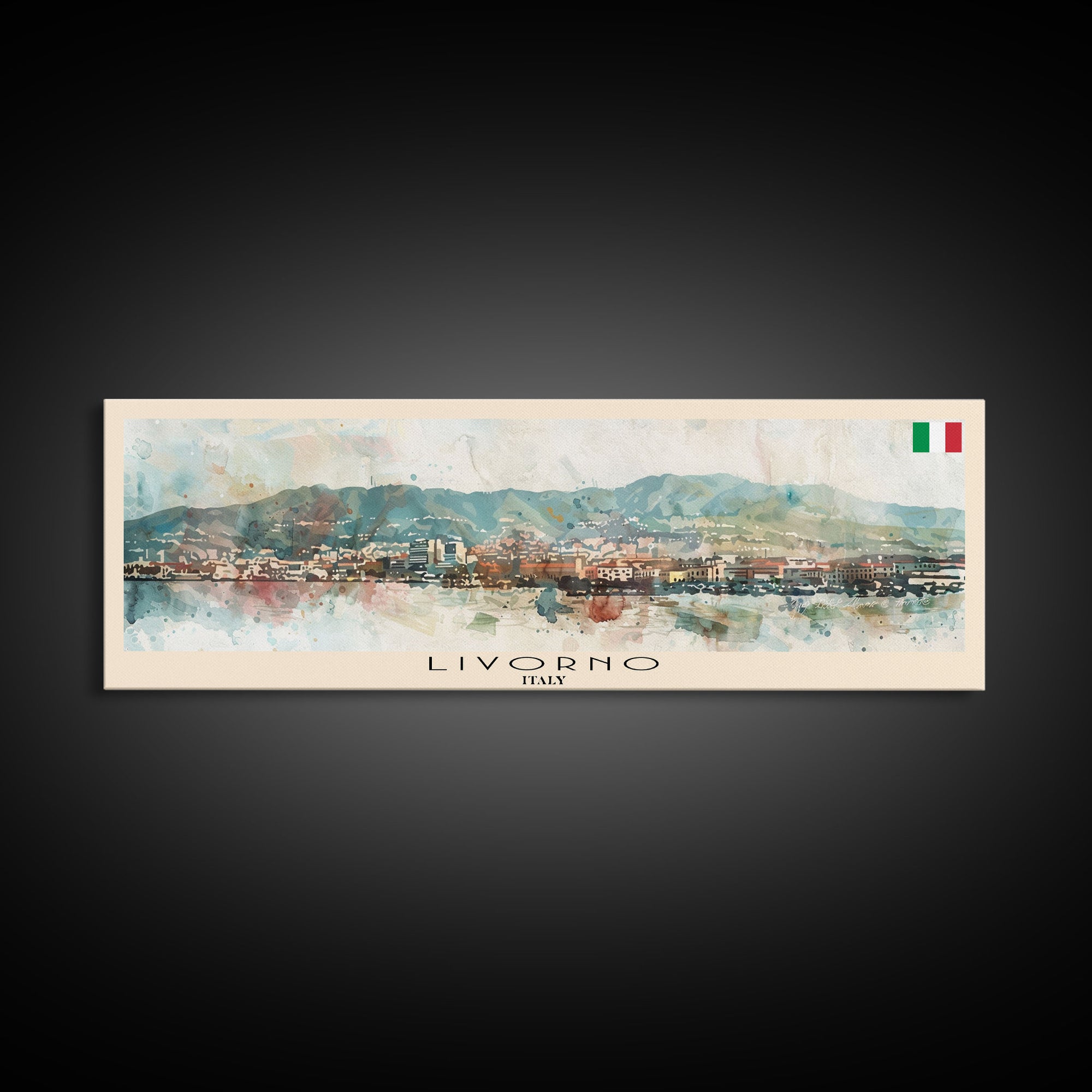 Livorno Italy Panoramic Travel Poster, Framed Canvas Print or Metal Wall Art, Travel Art, Home Decor, Panoramic Painting, Midcentury Art