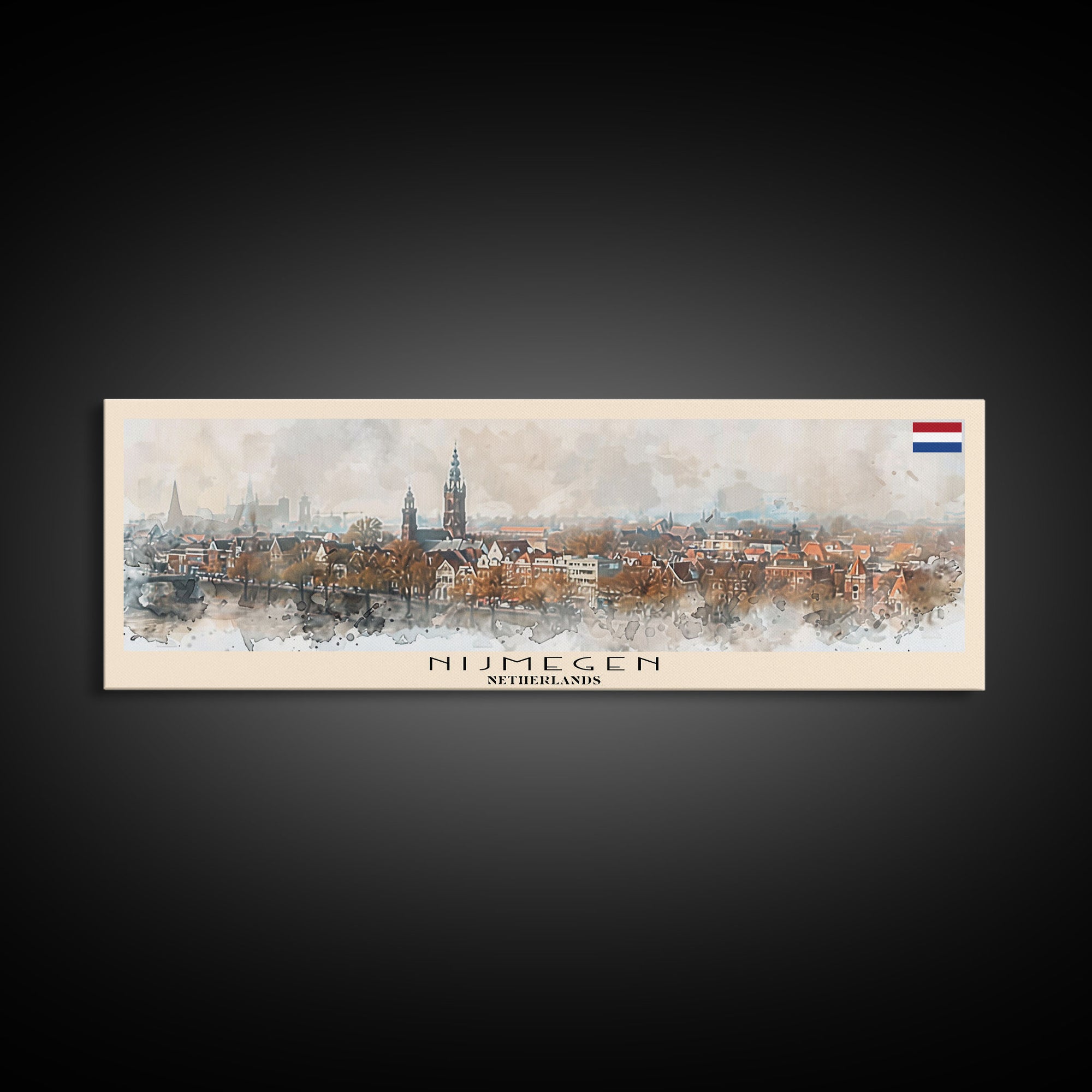 Nijmegen Netherlands Panoramic Travel Poster, Framed Canvas Print or Metal Wall Art, Travel Art, Home Decor, Panoramic Painting, Midcentury Art