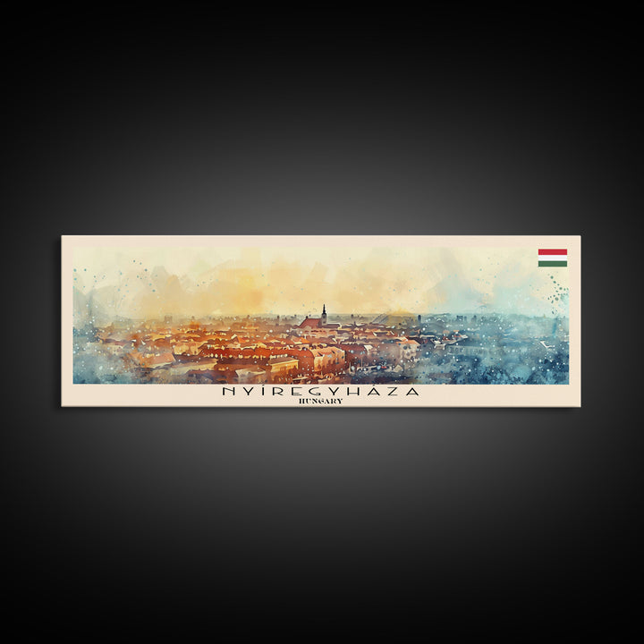 Nyiregyhaza Hungary Panoramic Travel Poster, Framed Canvas Print or Metal Wall Art, Travel Art, Home Decor, Panoramic Painting, Midcentury Art
