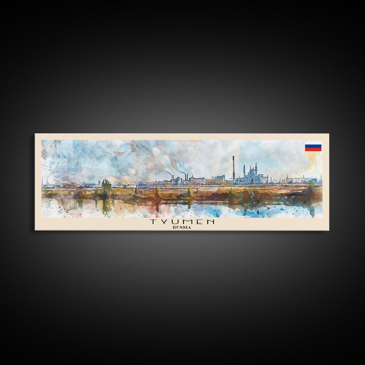 Tyumen Russia Panoramic Travel Poster, Framed Canvas Print or Metal Wall Art, Travel Art, Home Decor, Panoramic Painting, Midcentury Art