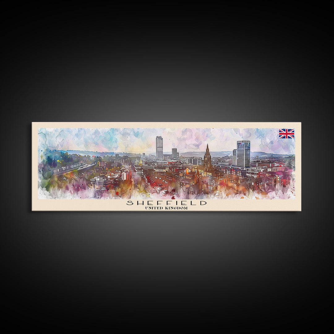 Sheffield United Kingdom Wall Art, Panoramic Travel Poster, Panoramic Framed Canvas Print, City Wall Art, Wall Hanging Home Decor, Travel Art