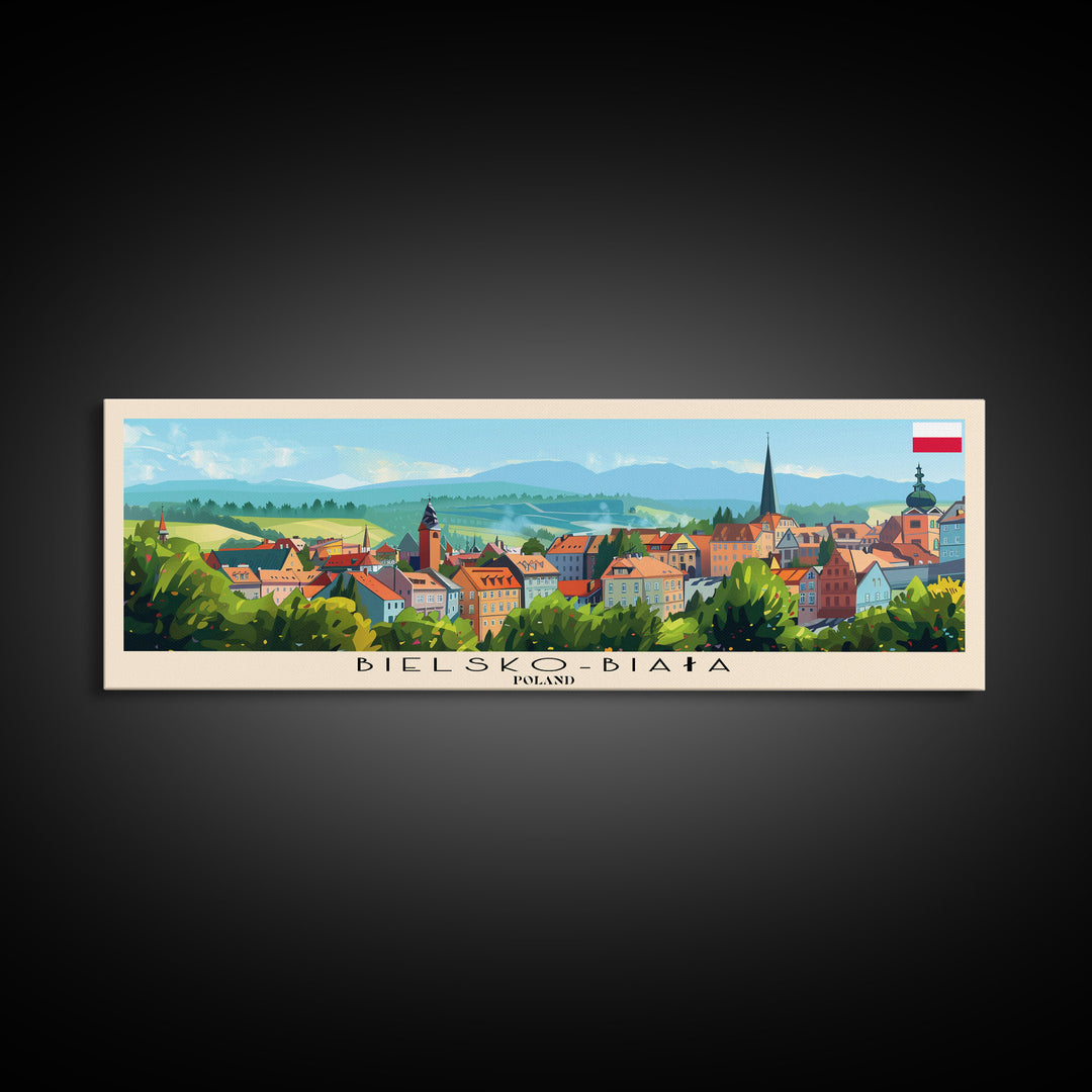 Bielsko Biala Poland Travel Art, City Art, Framed Canvas Print or Metal Wall Art, Europe Travel Poster, Panoramic Wall Art, Extra Wide Wall Art