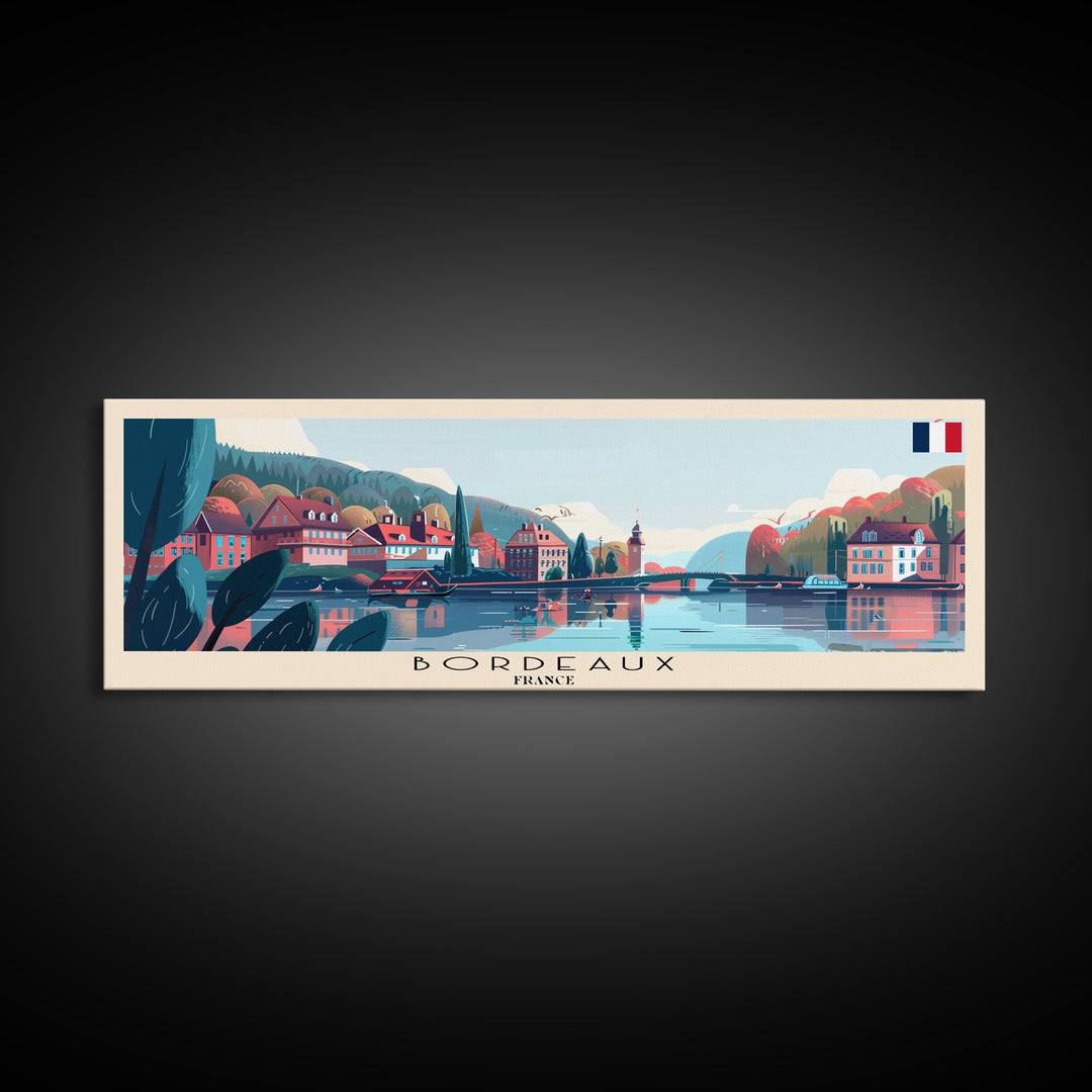Bordeaux France Panoramic Travel Poster, Framed Canvas Print or Metal Wall Art, Travel Art, Home Decor, Panoramic Painting, Midcentury Art