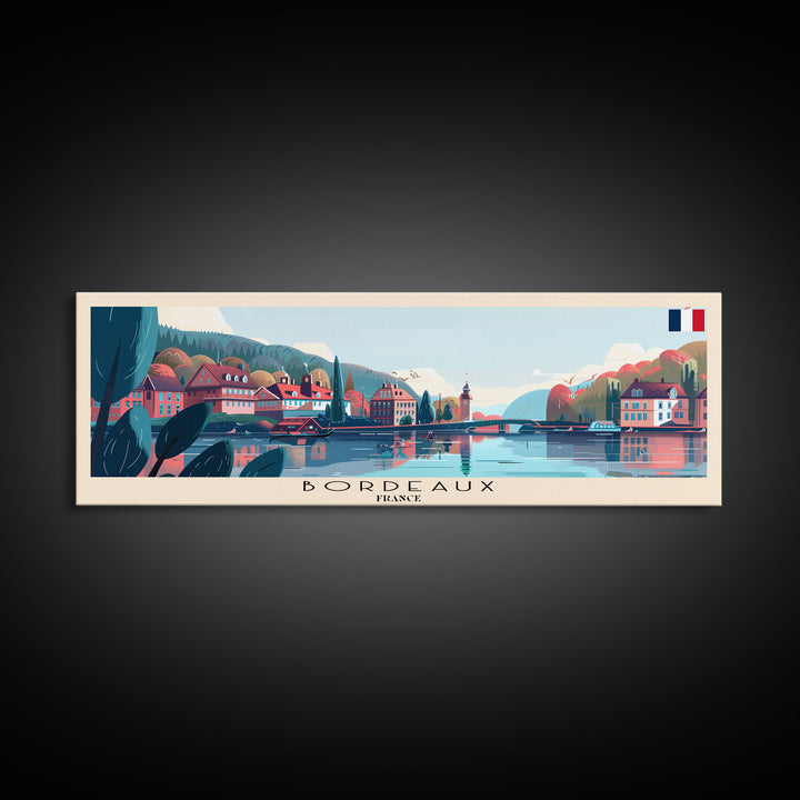 Bordeaux France Panoramic Travel Poster, Framed Canvas Print or Metal Wall Art, Travel Art, Home Decor, Panoramic Painting, Midcentury Art