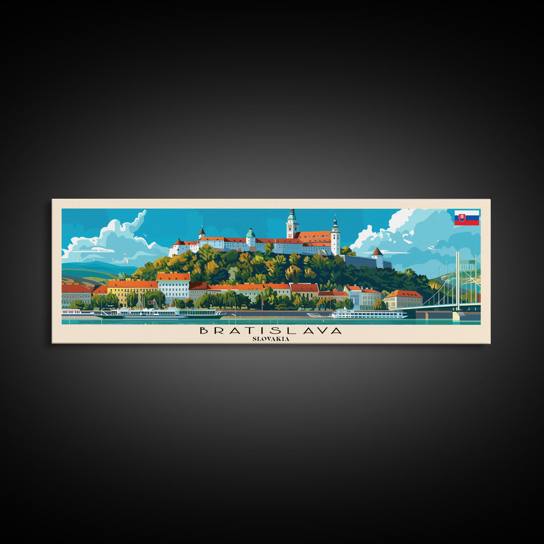 Bratislava Slovakia Wall Art, Panoramic Travel Poster, Panoramic Framed Canvas Print, City Wall Art, Wall Hanging Home Decor, Travel Art