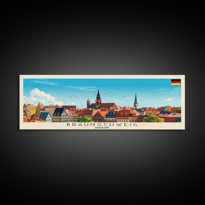 Braunschweig Germany Travel Art, City Art, Framed Canvas Print or Metal Wall Art, Europe Travel Poster, Panoramic Wall Art, Extra Wide Wall Art